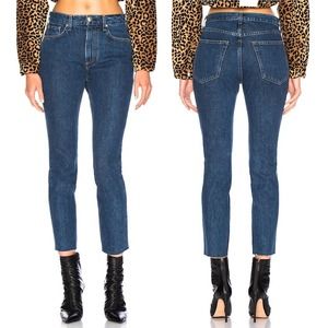 Rag & Bone High Rise Raw Hem Cropped Dark Stone Wash Skinny Jeans Size 28